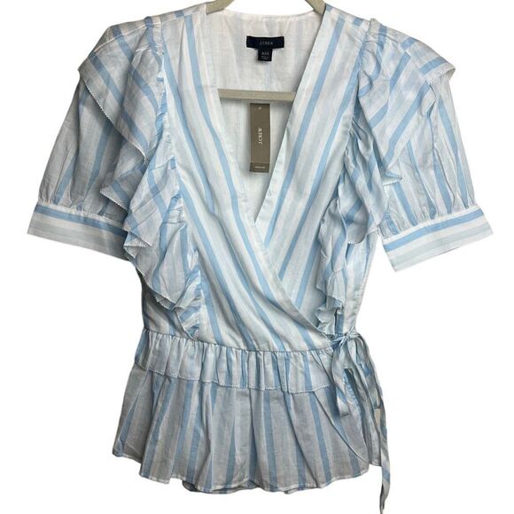 J. Crew Ruffle Wrap Top in Stripe NWT. Sz. XXS - Picture 4 of 9